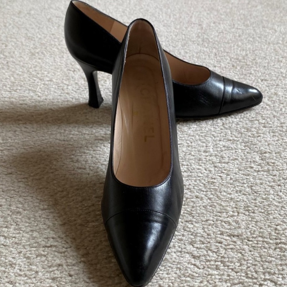 CHANEL Black Leather Heels